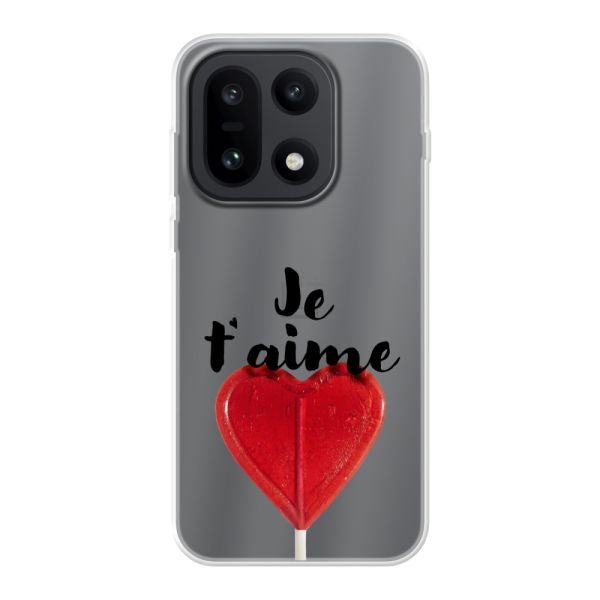 Coque OnePlus 15 flexible transparente avec sucette en forme de cœur - Je t'aime