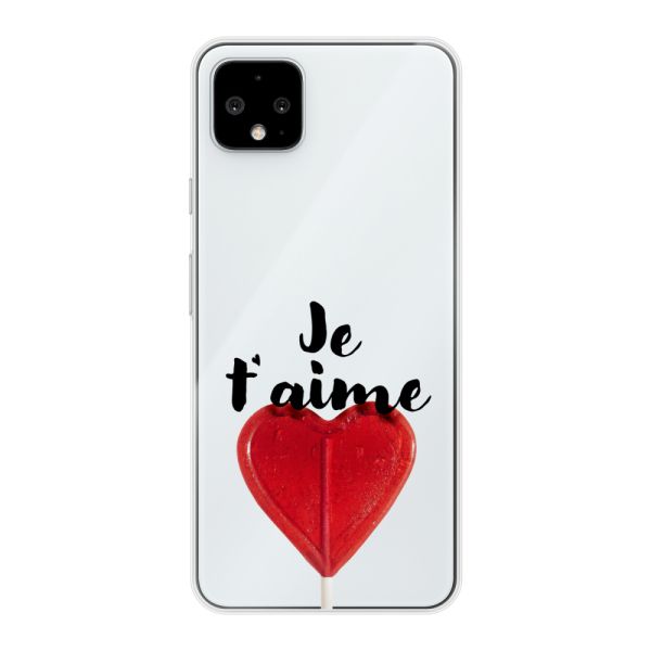 Transparant flexibel Google Pixel 4 XL hoesje met Hartvormige Lolly - Je t'aime