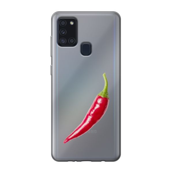 Transparant flexibel Samsung Galaxy A21s hoesje met Rode Peper - Pittig Design