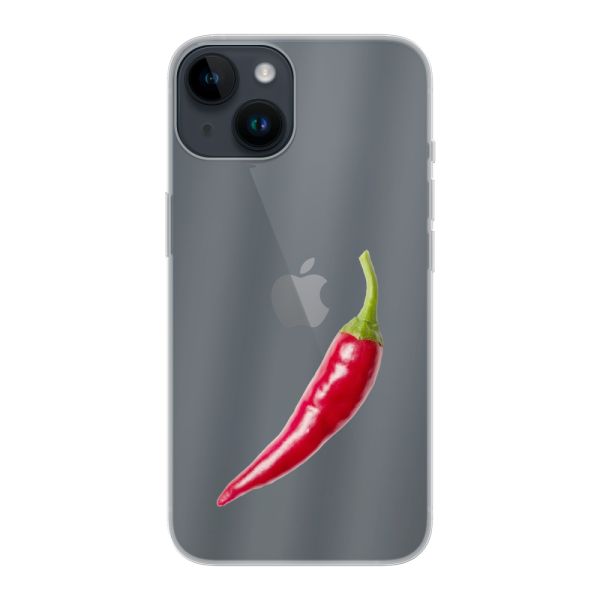 Transparant flexibel iPhone 14 hoesje met Rode Peper - Pittig Design