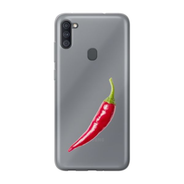 Transparant flexibel Samsung Galaxy A11 hoesje met Rode Peper - Pittig Design