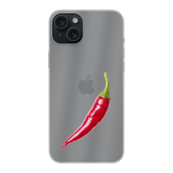 Transparente flexible iPhone 15 Plus Hülle mit roter Chili - Scharfes Design