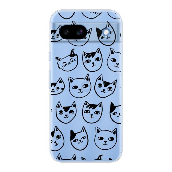 Coque Google Pixel 8a flexible transparente avec têtes de chat - Imprimé chats transparent