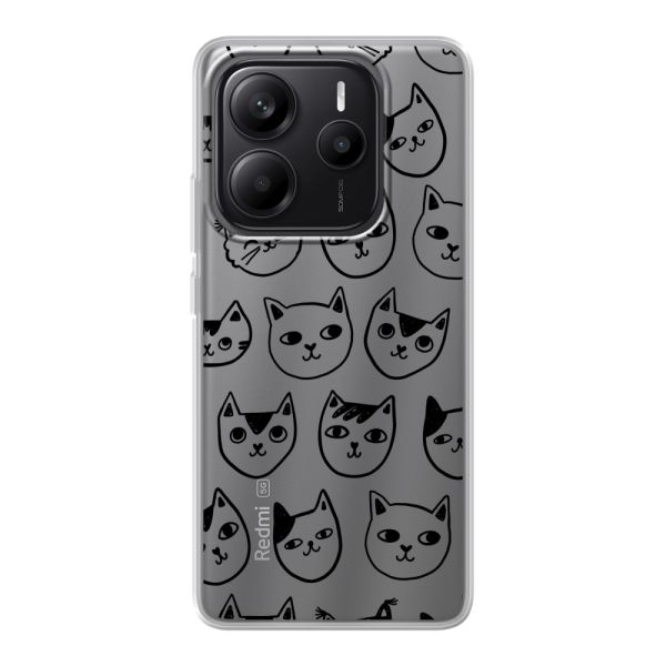 Coque Xiaomi Redmi Note 14 5G flexible transparente avec têtes de chat - Imprimé chats transparent