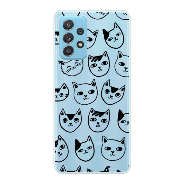 Transparant flexibel Samsung Galaxy A73 5G hoesje met kattenkoppen - Transparante kattenprint