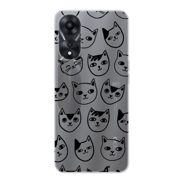 Transparant flexibel Oppo A78 5G hoesje met kattenkoppen - Transparante kattenprint