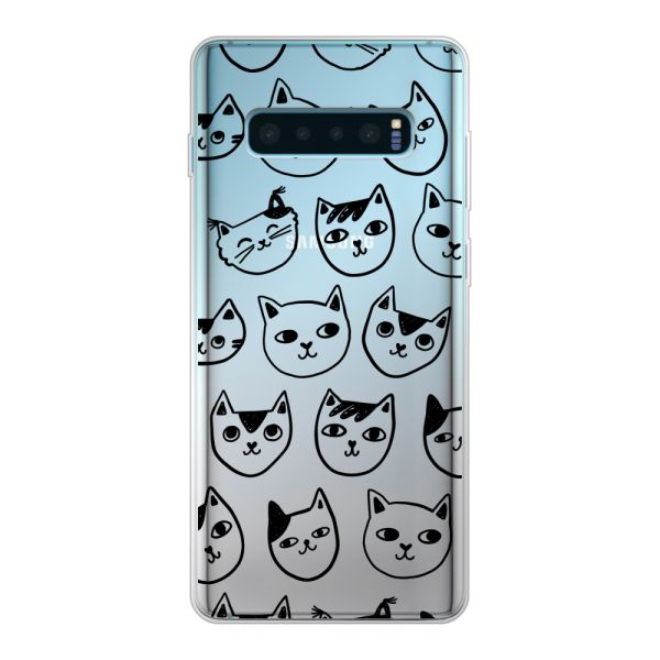 Transparant flexibel Samsung Galaxy S10 Plus hoesje met kattenkoppen - Transparante kattenprint