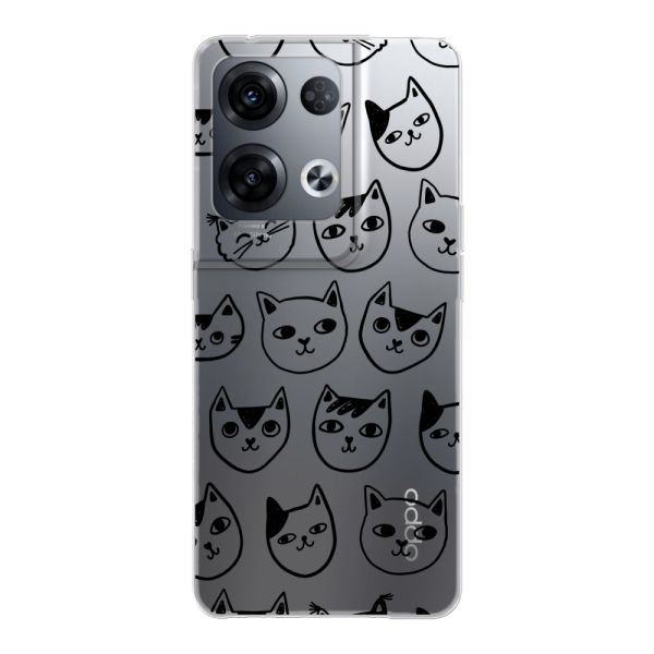 Coque Oppo Reno8 Pro flexible transparente avec têtes de chat - Imprimé chats transparent