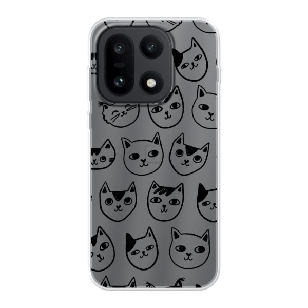 Transparente flexible OnePlus 15 Hülle mit Katzenköpfen - Transparenter Katzenprint