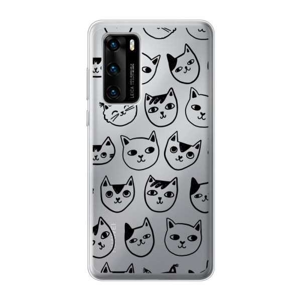 Coque Huawei P40 flexible transparente avec têtes de chat - Imprimé chats transparent