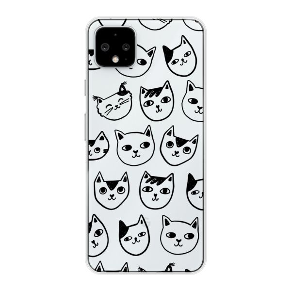 Coque Google Pixel 4 XL flexible transparente avec têtes de chat - Imprimé chats transparent