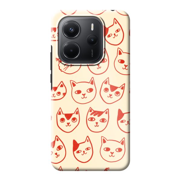 Coque Xiaomi Redmi Note 14 5G ultra-résistante avec têtes de chat - Chats rouges sur fond crème