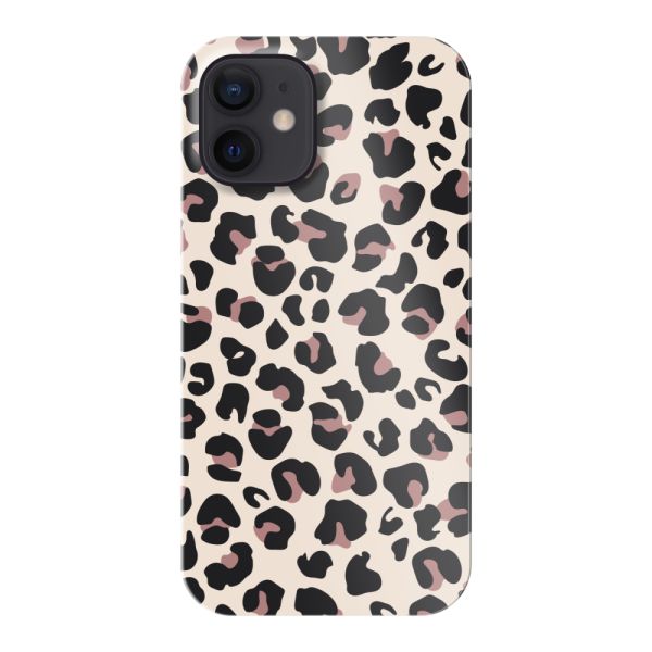 Coque hard case iPhone 12 mini entièrement imprimée avec imprimé panthère – Imprimé léopard beige rose brillant