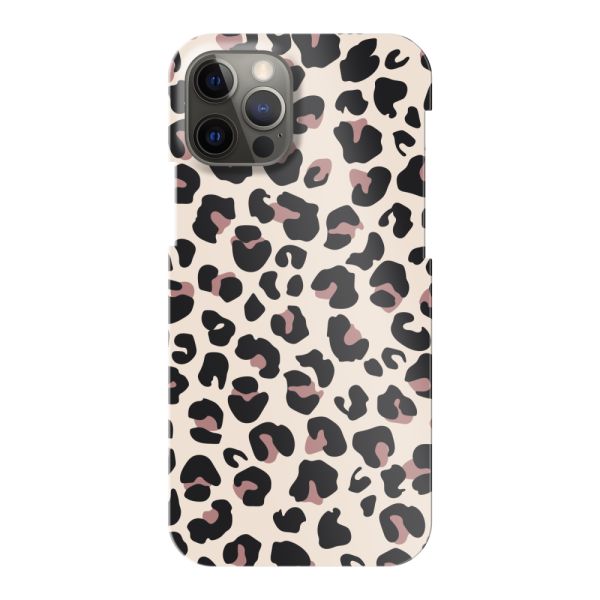 Coque hard case iPhone 12 entièrement imprimée avec imprimé panthère – Imprimé léopard beige rose brillant