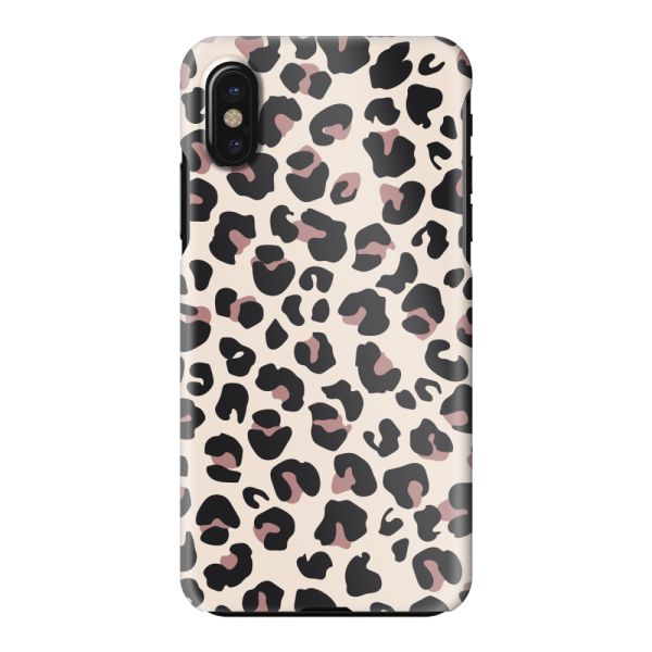 Coque hard case iPhone X entièrement imprimée avec imprimé panthère – Imprimé léopard beige rose brillant