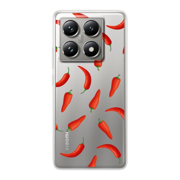Transparente flexible Xiaomi 14T Pro Hülle mit Roten Chilis - Transparentes Chili Pepper Muster