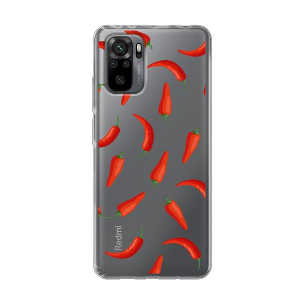 Transparant flexibel Xiaomi Redmi Note 10 Pro hoesje met Rode Pepers - Transparant Chili Pepper Patroon