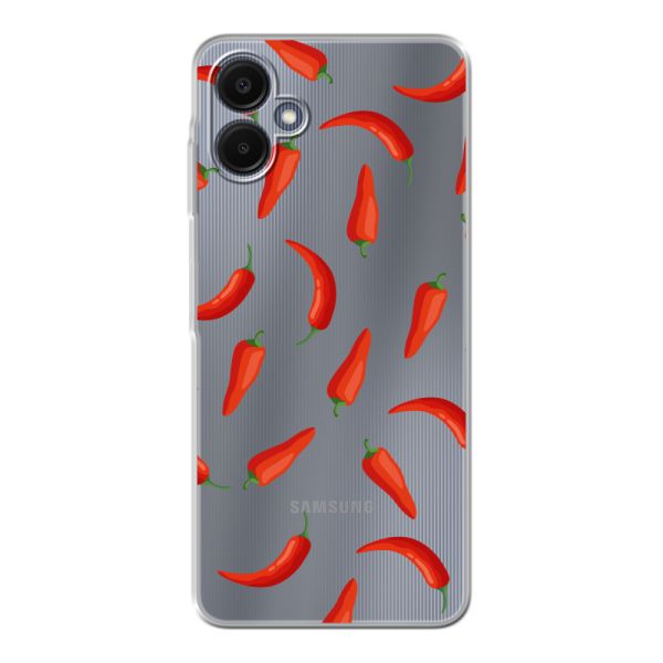 Transparente flexible Samsung Galaxy A06 Hülle mit Roten Chilis - Transparentes Chili Pepper Muster