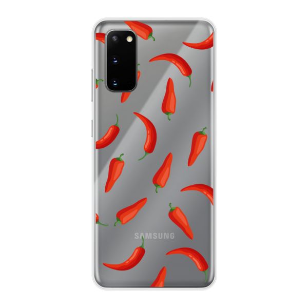 Transparant flexibel Samsung Galaxy S20 hoesje met Rode Pepers - Transparant Chili Pepper Patroon