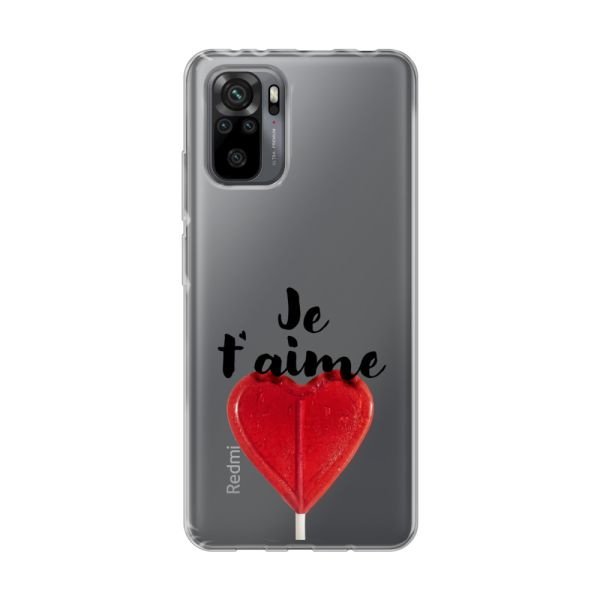 Transparant flexibel Xiaomi Redmi Note 10 Pro hoesje met Hartvormige Lolly - Je t'aime