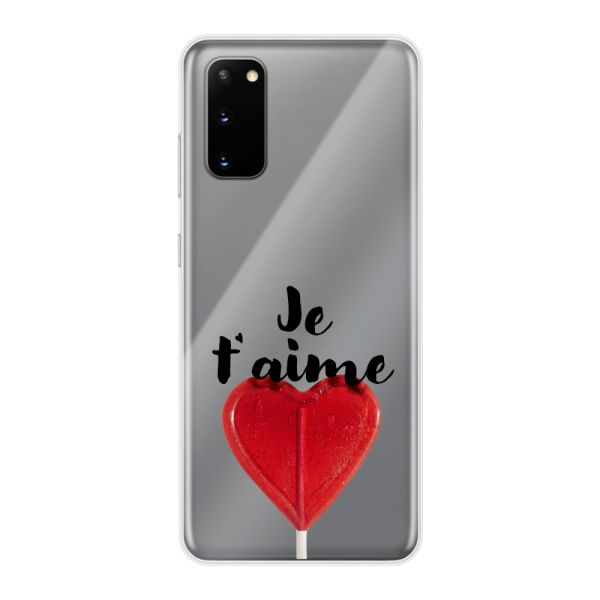 Transparant flexibel Samsung Galaxy S20 hoesje met Hartvormige Lolly - Je t'aime