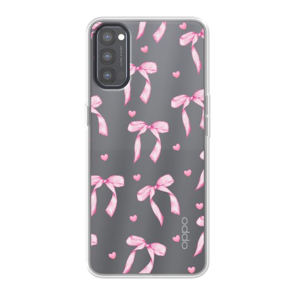Transparant flexibel Oppo Reno4 hoesje met Roze Strikjes en Hartjes