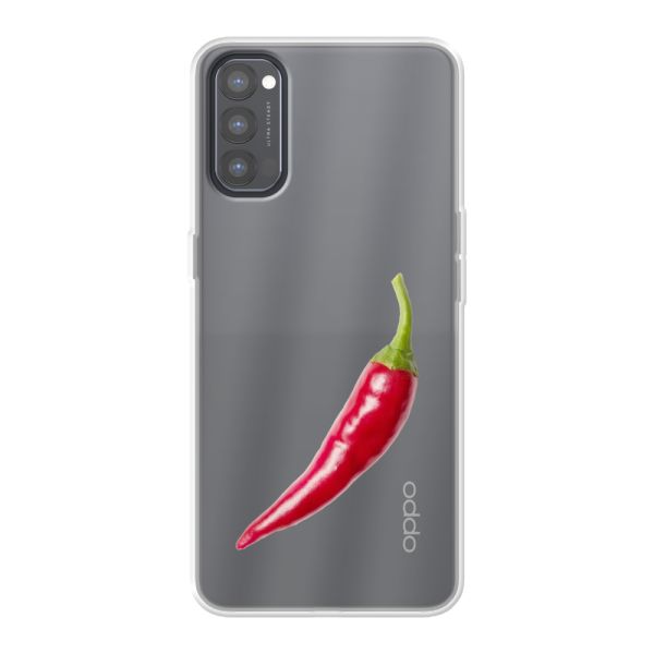 Transparente flexible Oppo Reno4 Hülle mit roter Chili - Scharfes Design