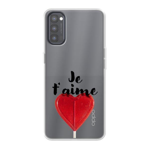 Coque Oppo Reno4 flexible transparente avec sucette en forme de cœur - Je t'aime
