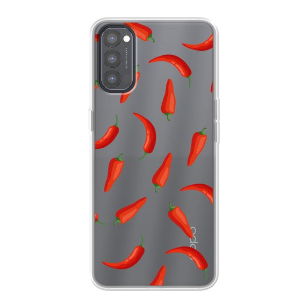 Transparant flexibel Oppo Reno4 hoesje met Rode Pepers - Transparant Chili Pepper Patroon