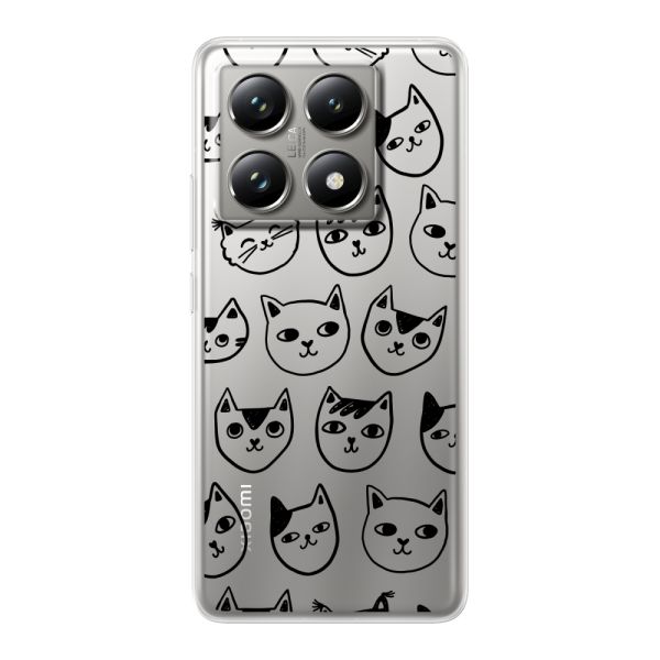 Coque Xiaomi 14T Pro flexible transparente avec têtes de chat - Imprimé chats transparent