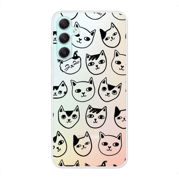 Transparant flexibel Samsung Galaxy A34 hoesje met kattenkoppen - Transparante kattenprint