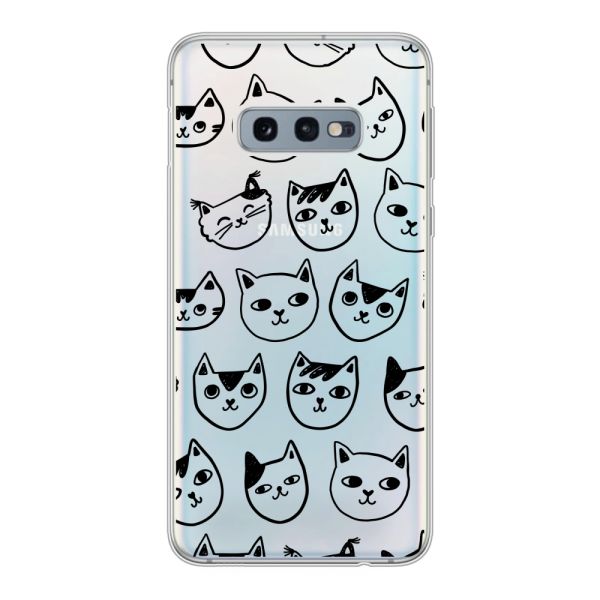 Transparant flexibel Samsung Galaxy S10e hoesje met kattenkoppen - Transparante kattenprint