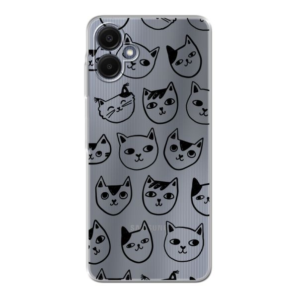 Transparant flexibel Samsung Galaxy A06 hoesje met kattenkoppen - Transparante kattenprint