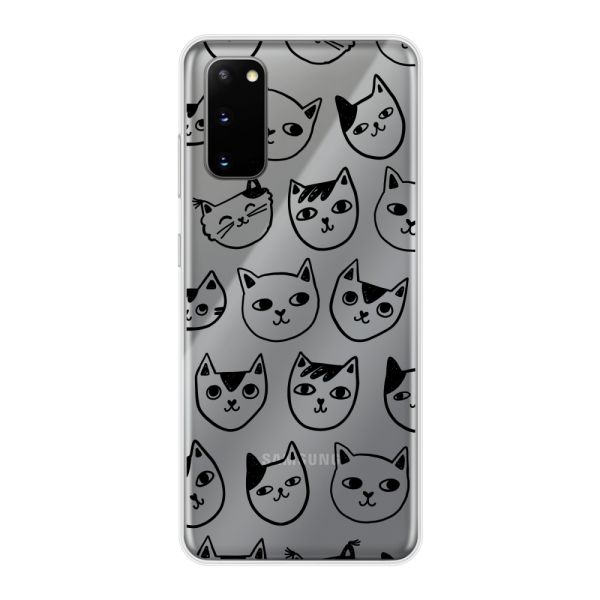 Transparant flexibel Samsung Galaxy S20 hoesje met kattenkoppen - Transparante kattenprint