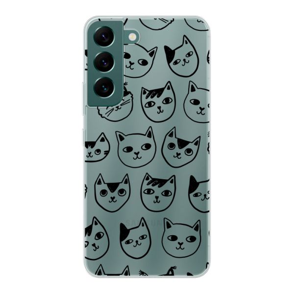 Transparant flexibel Samsung Galaxy S22 hoesje met kattenkoppen - Transparante kattenprint