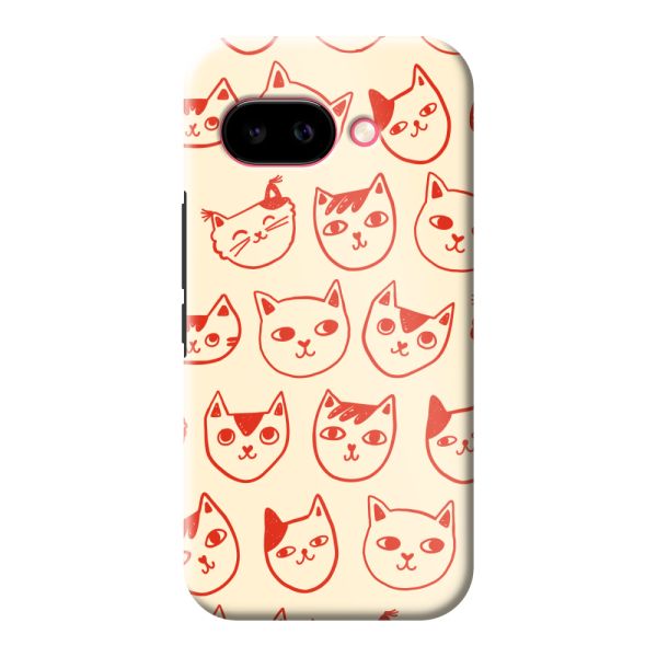Coque Google Pixel 9A ultra-résistante avec têtes de chat - Chats rouges sur fond crème