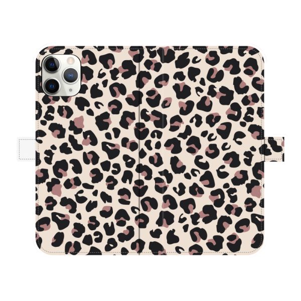 Volledig bedrukt iPhone 11 Pro Max portemonnee hoesje met Panterprint - Luipaardprint Beige Roze
