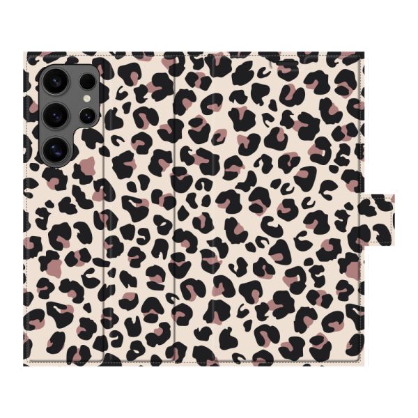 Coque portefeuille Samsung Galaxy S24 Ultra entièrement imprimée avec Imprimé panthère - Imprimé léopard Beige Rose