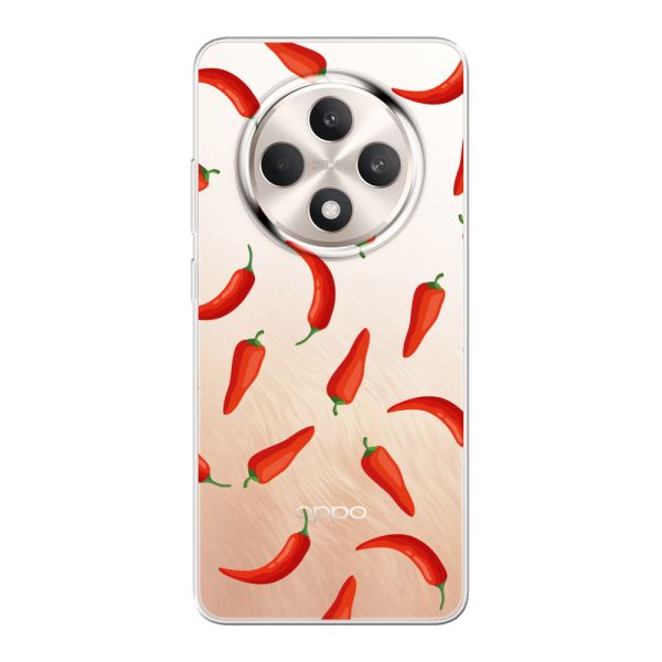 Transparant flexibel Oppo Reno12 F hoesje met Rode Pepers - Transparant Chili Pepper Patroon