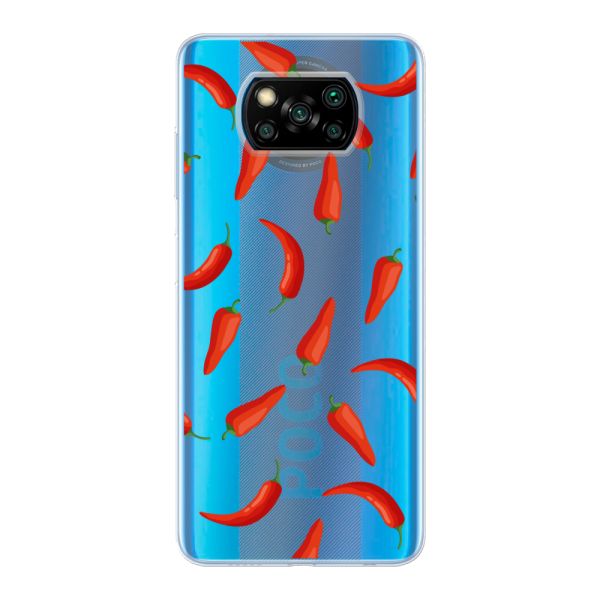 Transparant flexibel Xiaomi Poco X3 Pro hoesje met Rode Pepers - Transparant Chili Pepper Patroon
