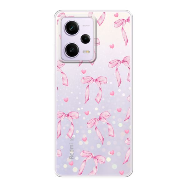 Coque Xiaomi Poco X5 flexible transparente avec nœuds et cœurs roses