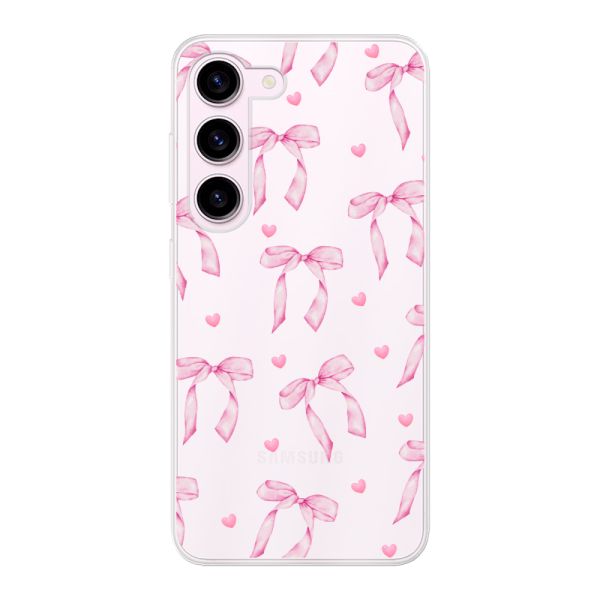 Transparant flexibel Samsung Galaxy S23 hoesje met Roze Strikjes en Hartjes