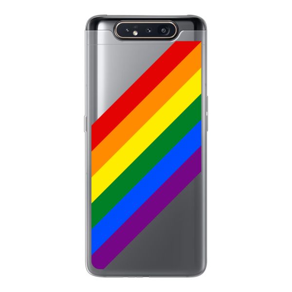 Transparant flexibel Samsung Galaxy A80 hoesje met Diagonale Regenboog - Pride Strepen