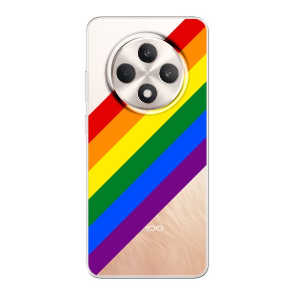 Transparant flexibel Oppo Reno12 F hoesje met diagonale regenboog - pridestrepen