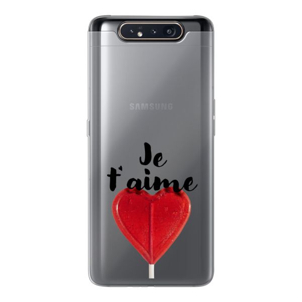 Transparant flexibel Samsung Galaxy A80 hoesje met Hartvormige Lolly - Je t'aime
