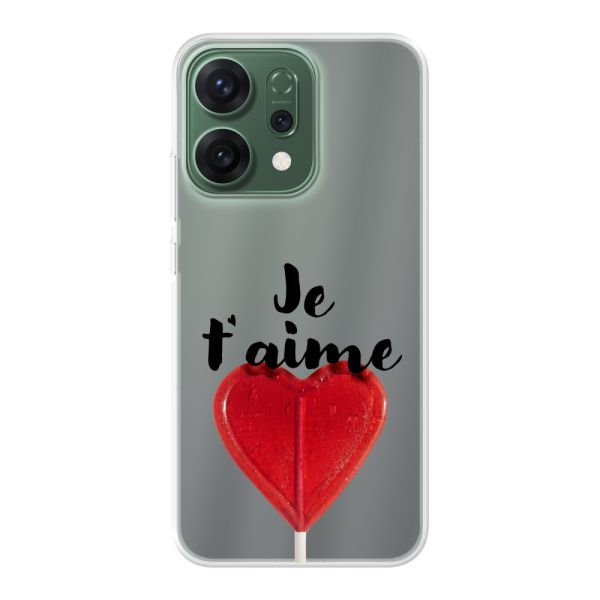 Coque Oppo Reno14 flexible transparente avec sucette en forme de cœur - Je t'aime