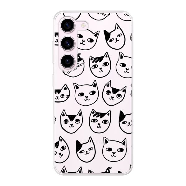 Transparant flexibel Samsung Galaxy S23 hoesje met kattenkoppen - Transparante kattenprint