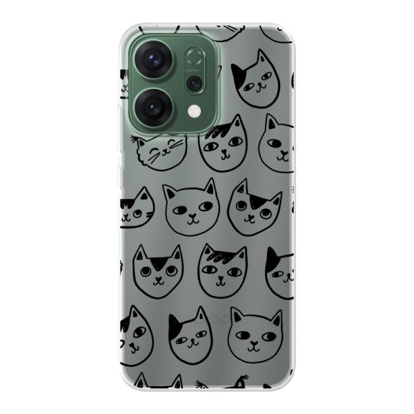 Coque Oppo Reno14 flexible transparente avec têtes de chat - Imprimé chats transparent
