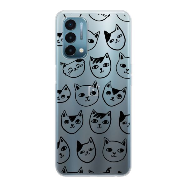 Coque OnePlus Nord N200 5G flexible transparente avec têtes de chat - Imprimé chats transparent