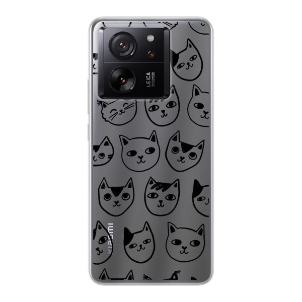 Coque Xiaomi 13T flexible transparente avec têtes de chat - Imprimé chats transparent